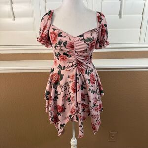 Dolls Kill Current Mood Pink Mini Spring Dress Floral Print Size M Pastel Goth